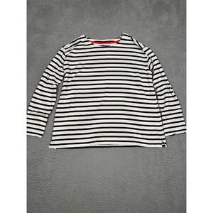 J. Jill Womens Navy White Striped Long Sleeve Boat Neck Top Button Cuff Size M